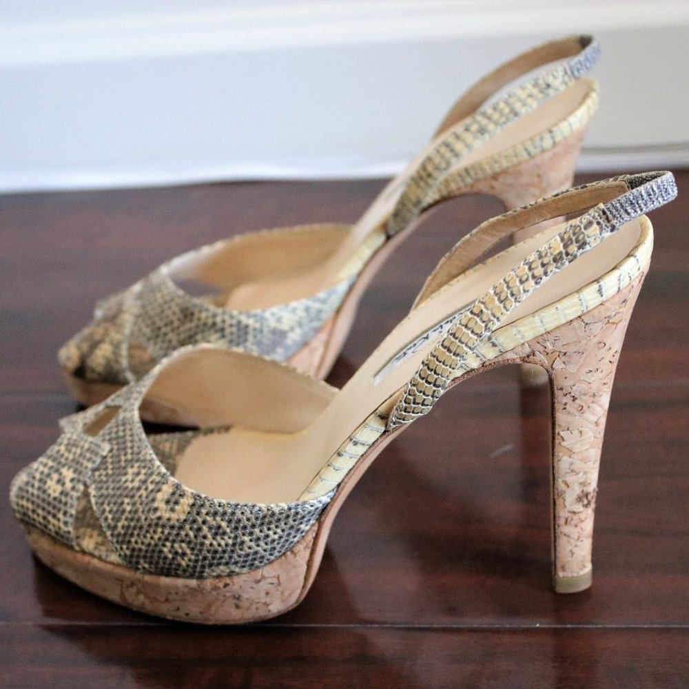 Oscar de la Renta Platform Snake Skin + Cork Heels